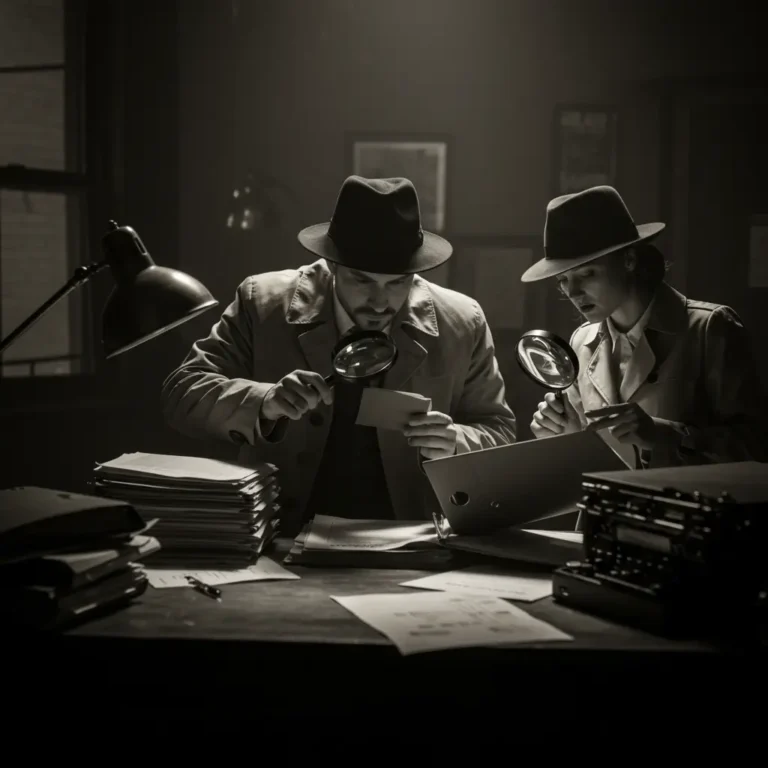a man and woman looking at papers
